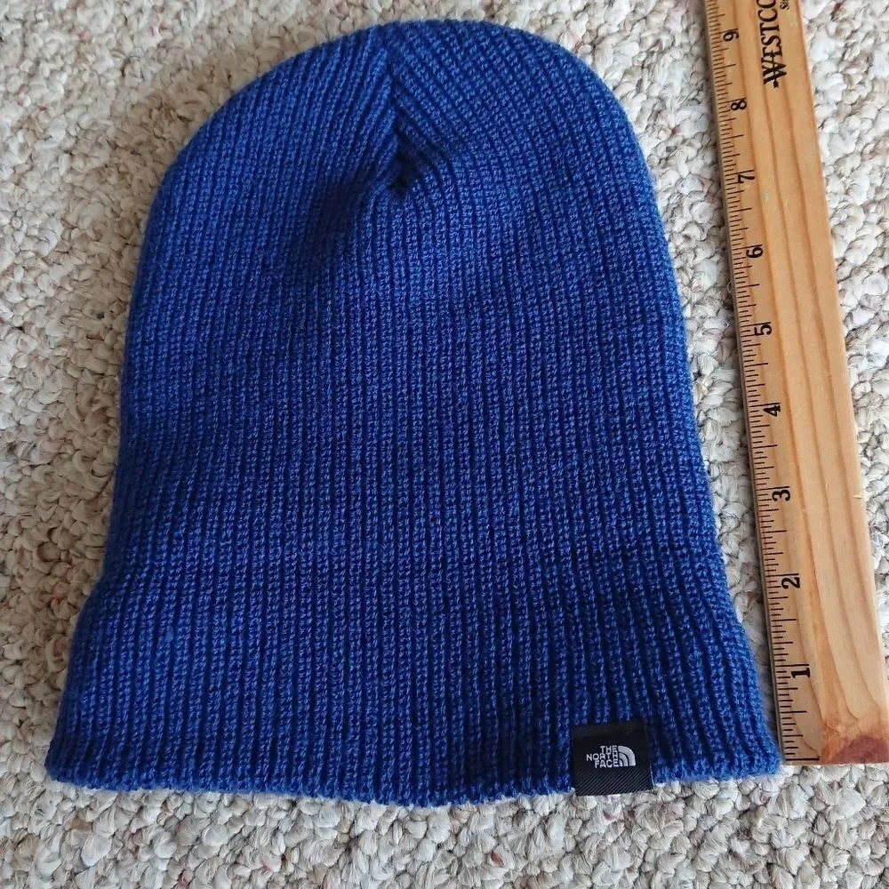 The North Face Blue Knit Logo Cuffed Beanie for youth